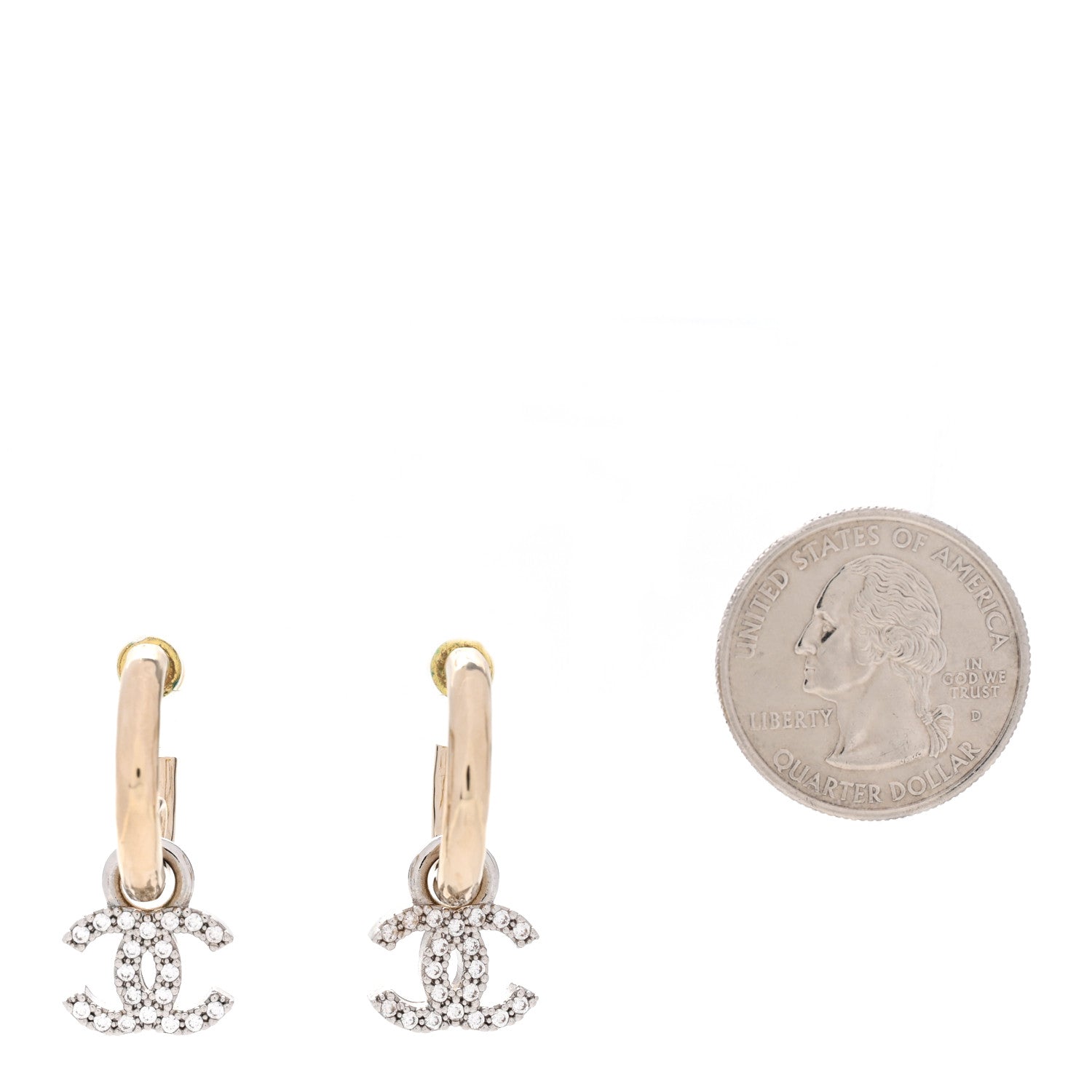 Chanel Metal Crystal CC Hoop Drop Earrings Gold 2 of 4