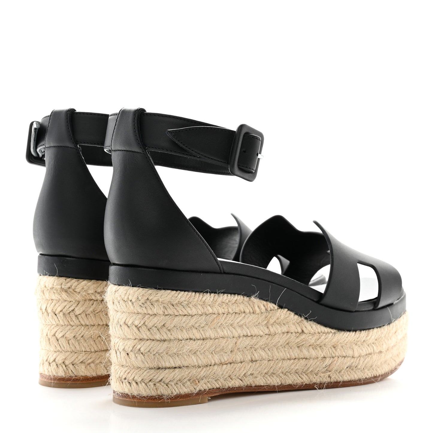 Goatskin Elda Espadrille Wedge Sandals 38 Black