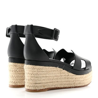 Hermes Goatskin Elda Espadrille Wedge Sandals 38 Black 4 of 12