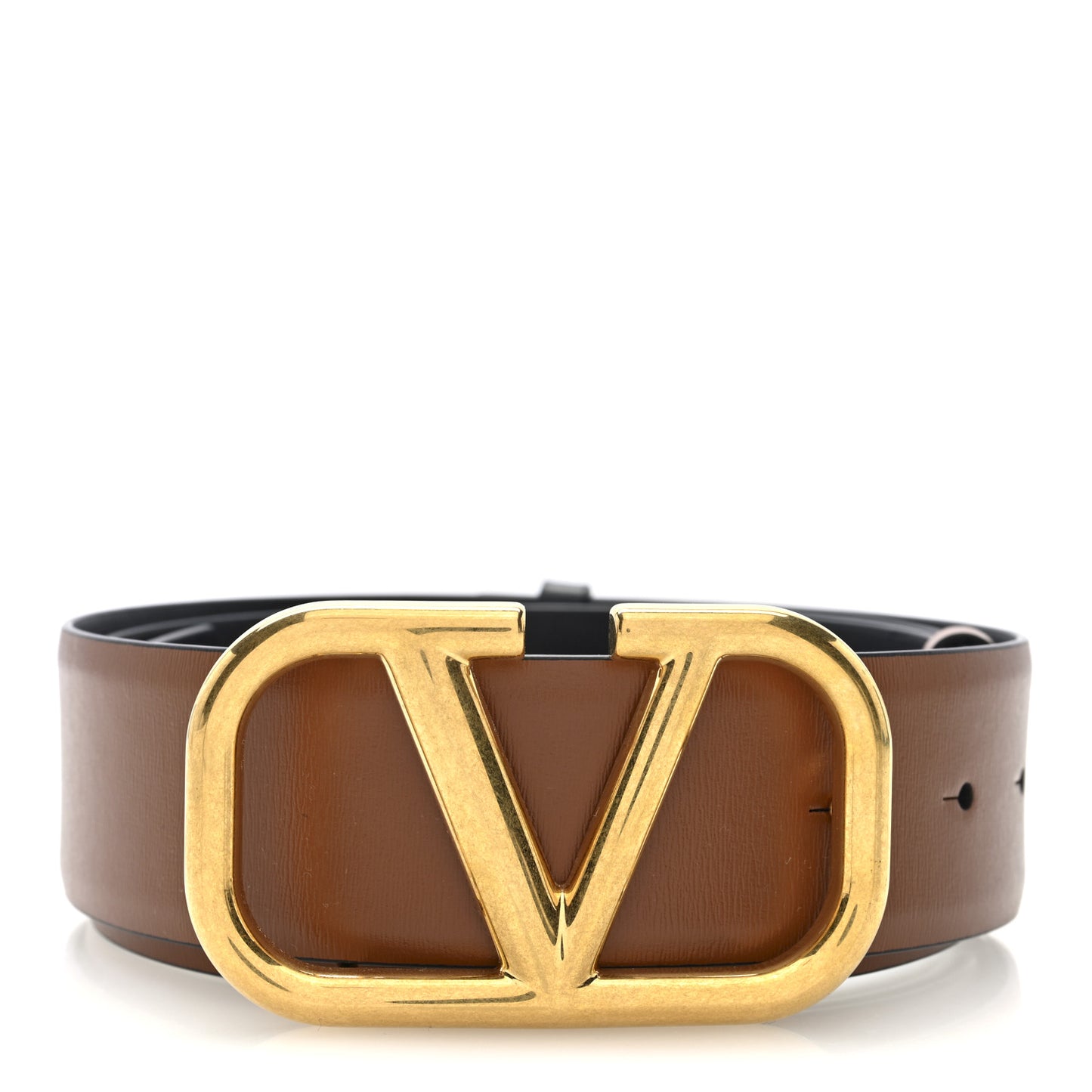 Glossy Calfskin VLogo Reversible 100 40 Belt Saddle Brown Black