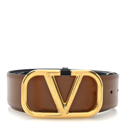Valentino Garavani Glossy Calfskin VLogo Reversible 100 40 Belt Saddle Brown Black 2 of 7