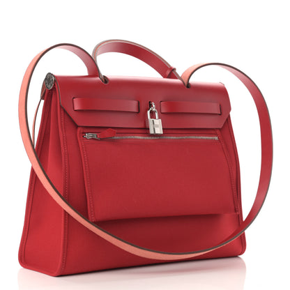 Hermes Military Toile Vache Hunter Herbag Zip PM 31 Rouge Piment 4 of 13
