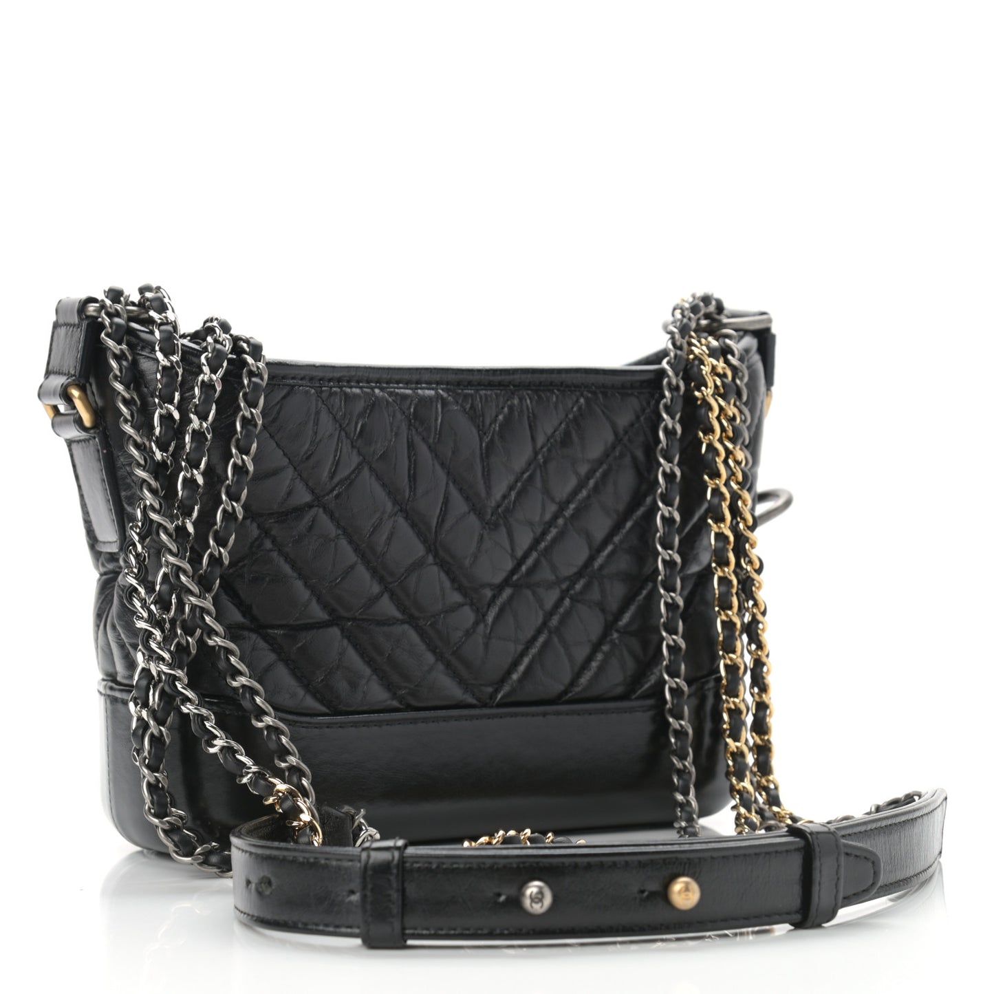 Aged Calfskin Chevron Quilted Small Gabrielle Hobo Black
