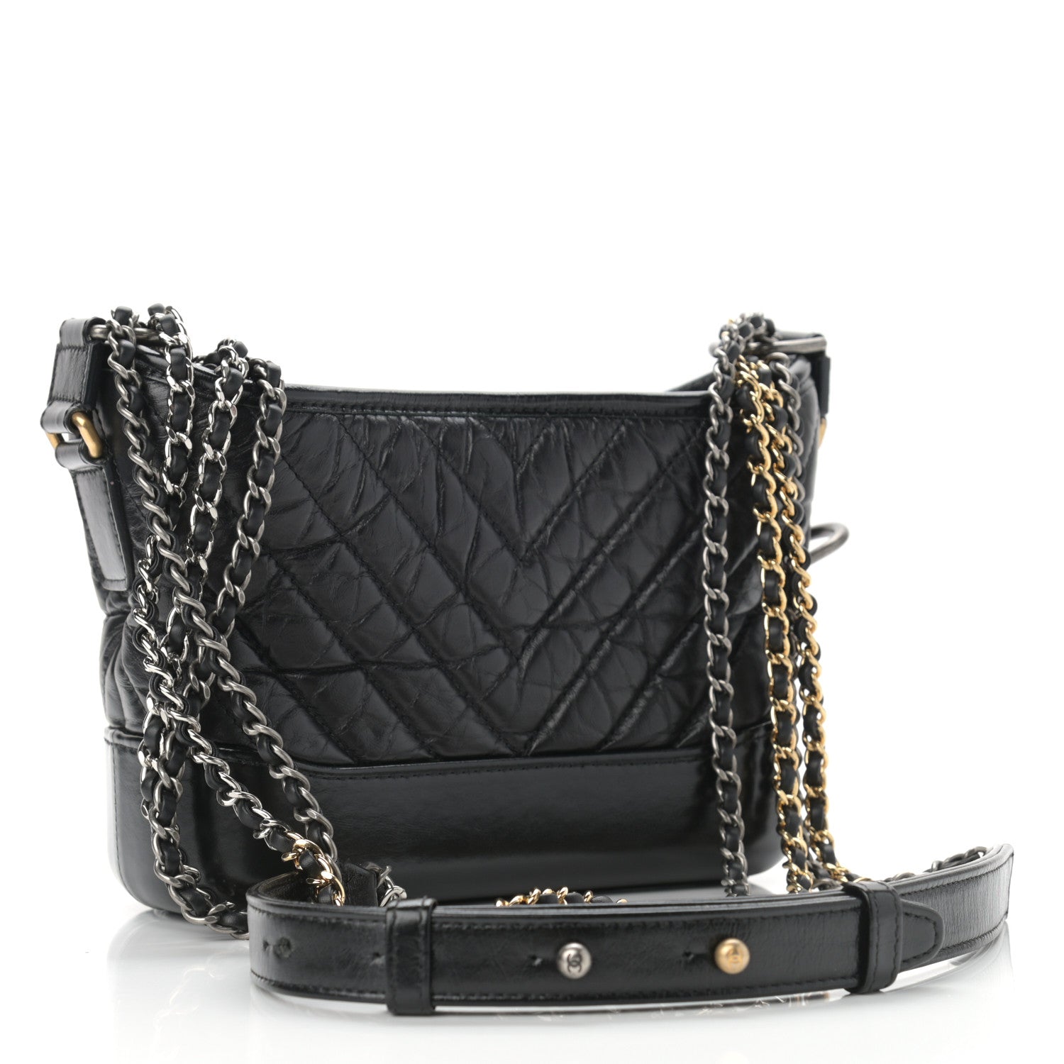 Chanel Aged Calfskin Chevron Quilted Small Gabrielle Hobo Black 3 of 11