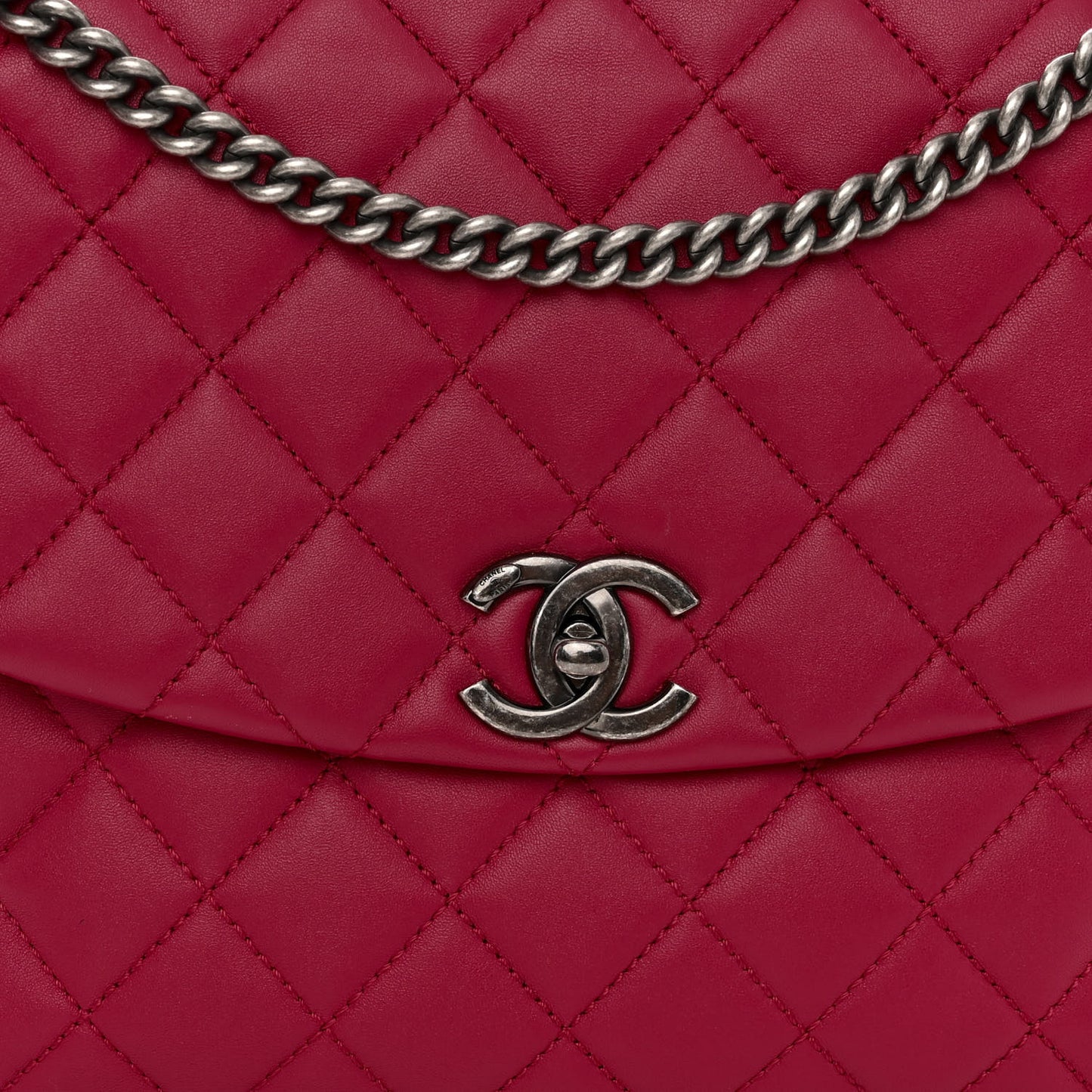 Lambskin Quilted Large Daily Supple Flap Dark Pink