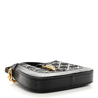 Gucci Lizard Mesh Crystal GG Monogram Mini Jackie 1961 Hobo Black 4 of 9