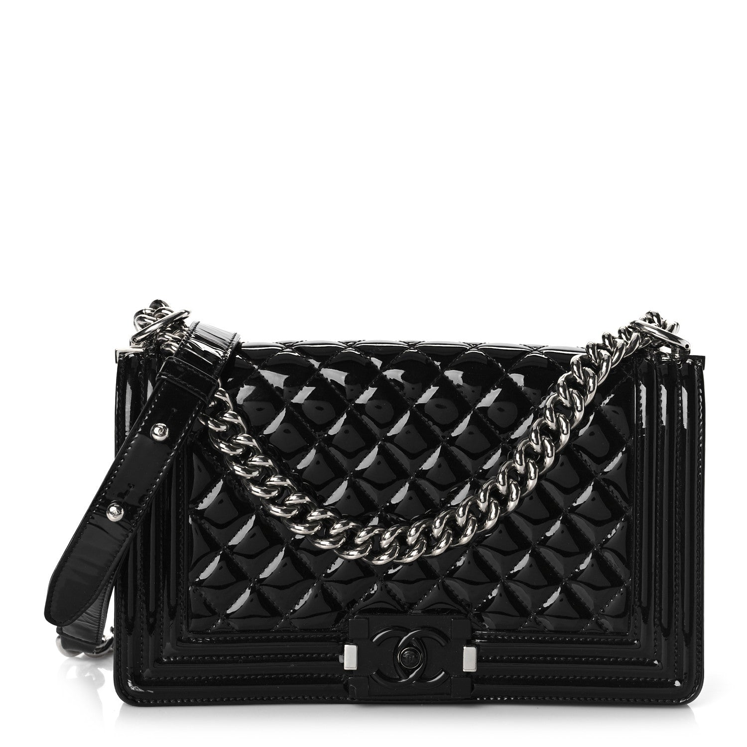 Chanel Patent Calfskin Quilted Medium Plexiglass Boy Flap Black 1 of 9