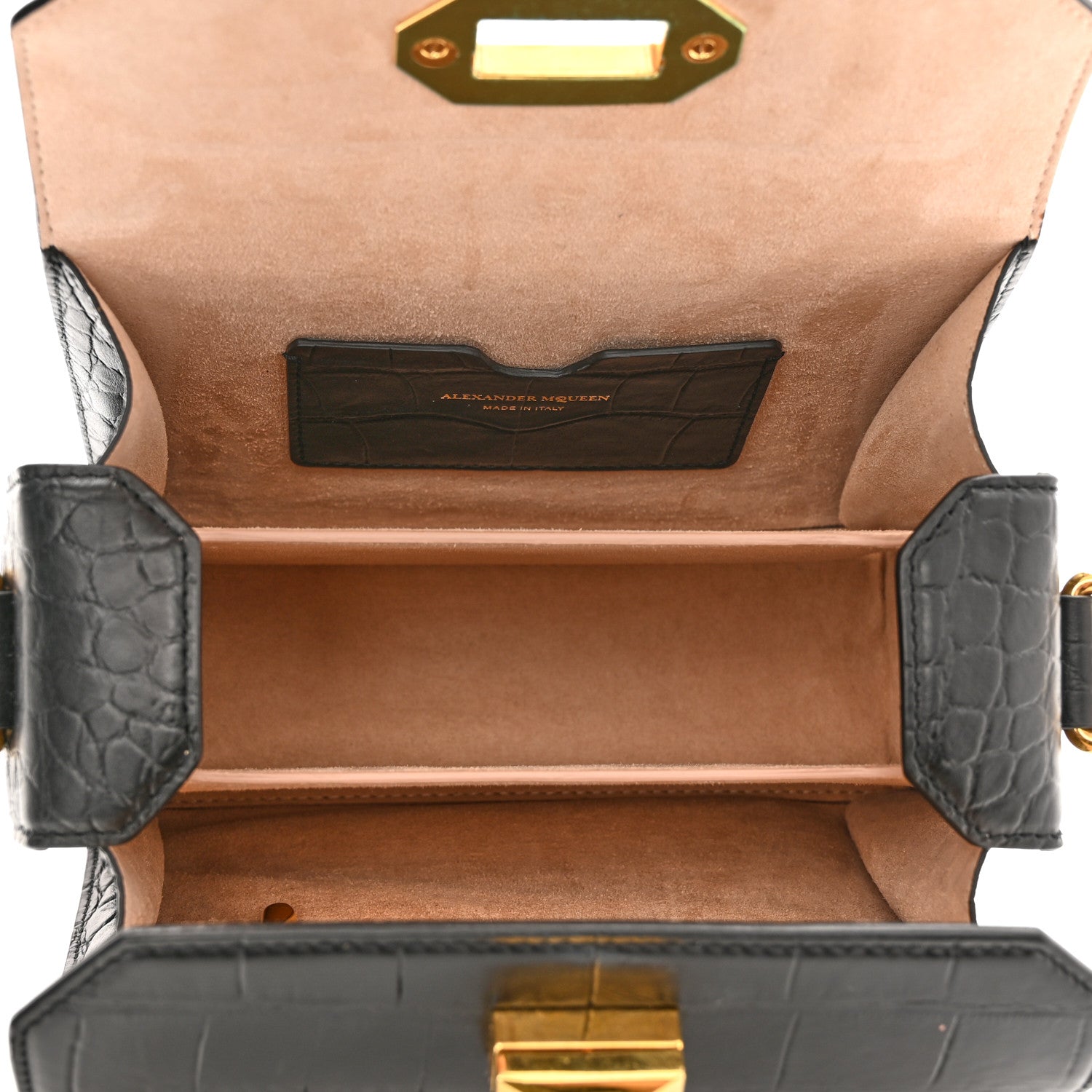 Alexander McQueen Calfskin Crocodile Embossed Box Shoulder Bag 19 Black 6 of 9