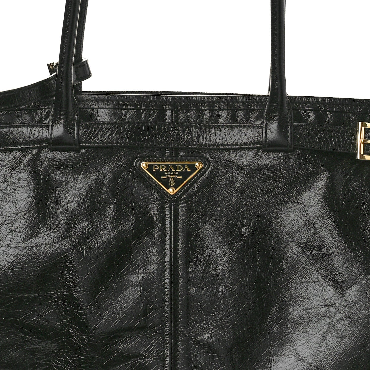 Prada Glossy Calfskin Triangle Large Bonnie Shoulder Bag Black 7 of 13