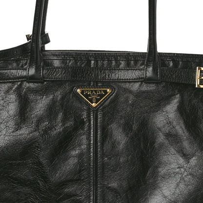 Prada Glossy Calfskin Triangle Large Bonnie Shoulder Bag Black 7 of 13