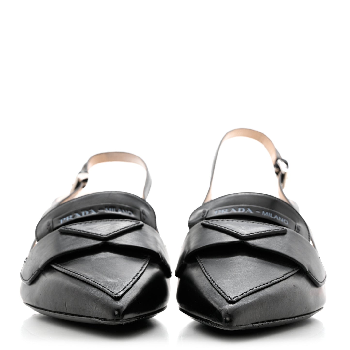Nappa Triangle Logo Pointed Toe Slingback Pumps 39 Black