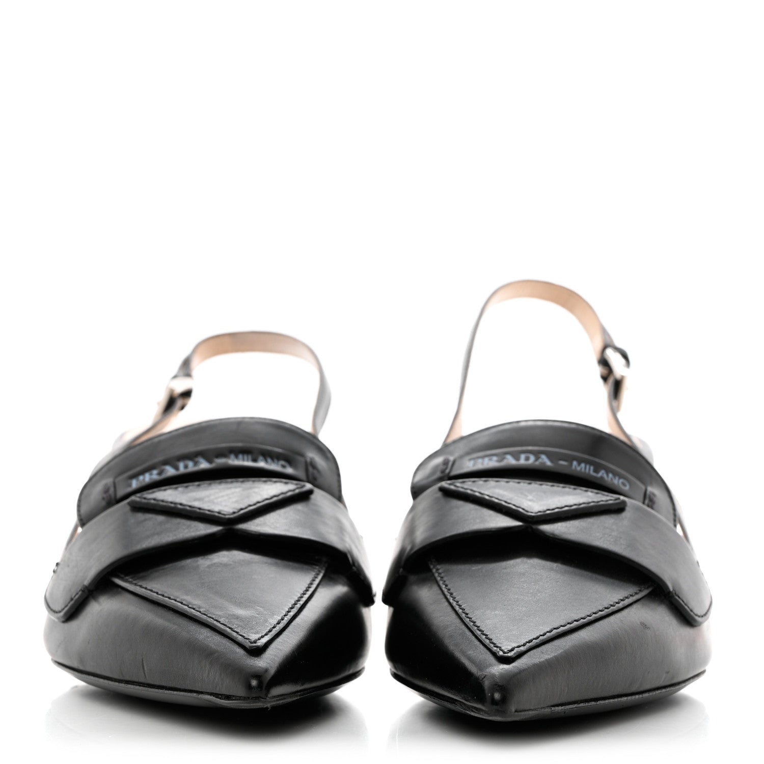 Prada Nappa Triangle Logo Pointed Toe Slingback Pumps 39 Black 2 of 12