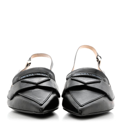 Prada Nappa Triangle Logo Pointed Toe Slingback Pumps 39 Black 2 of 12