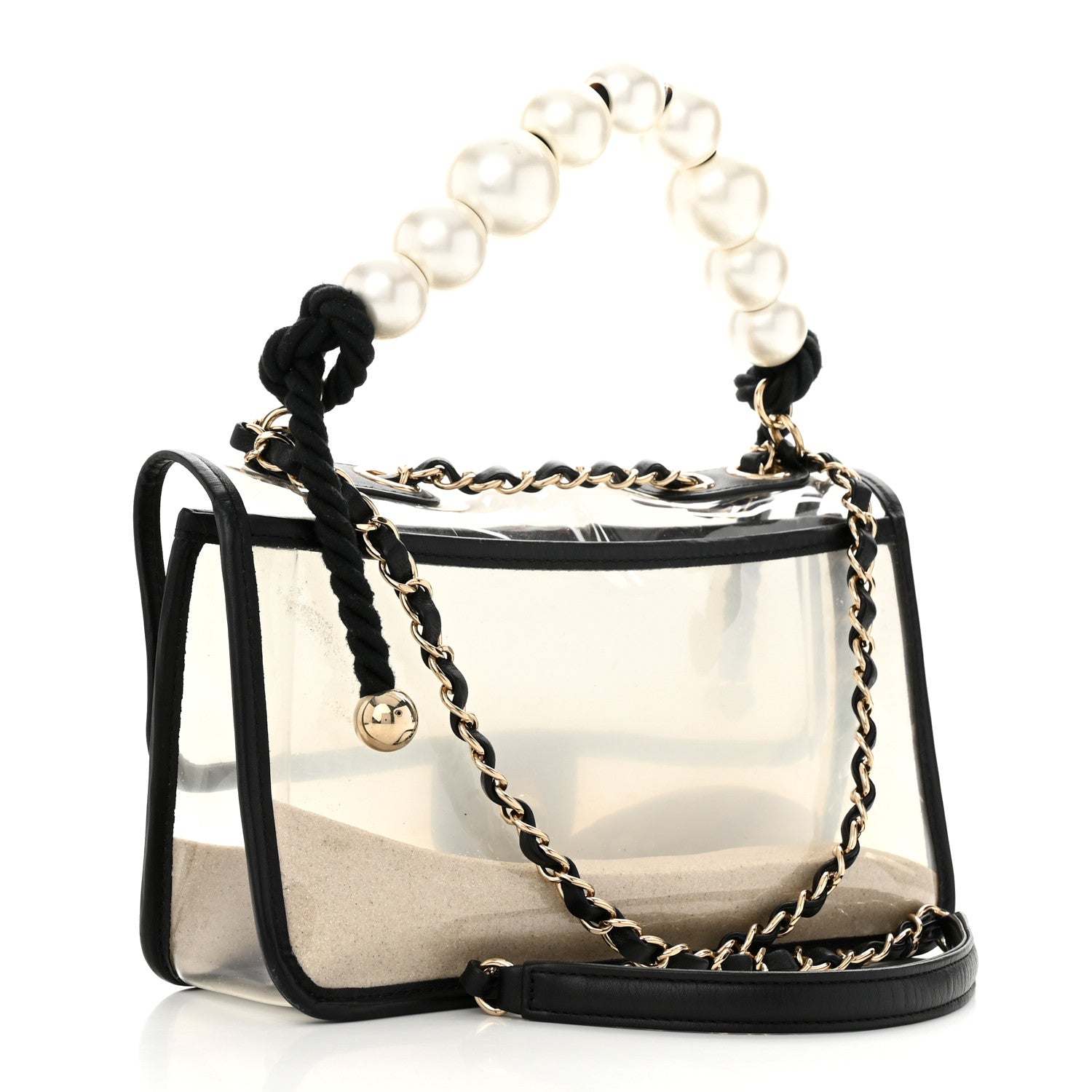 Chanel Lambskin PVC Sand By The Sea Flap With Pearl Strap Black 3 of 11