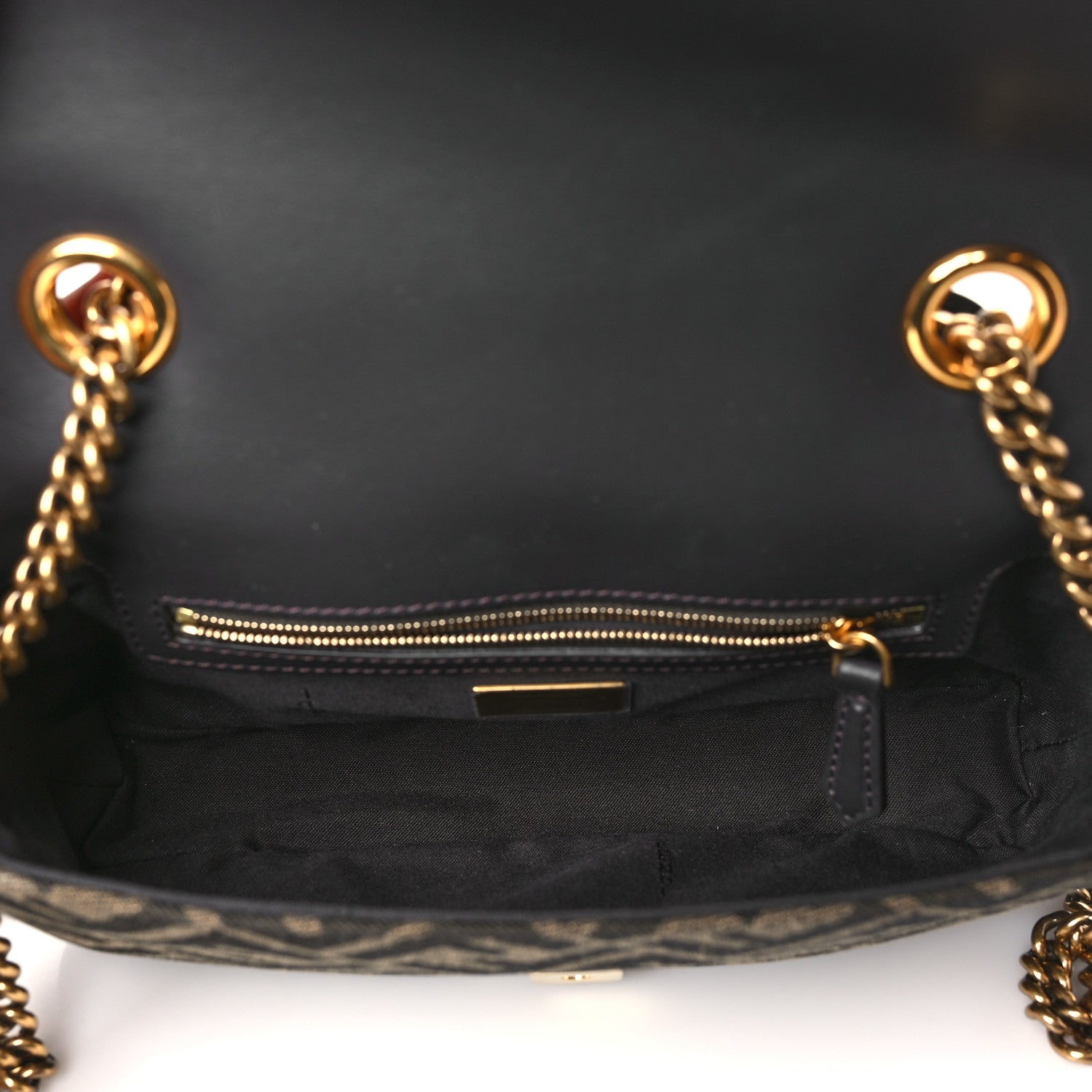 Fendi Fabric Jacquard FF 1974 Midi Chain Baguette Tobacco Moro 5 of 11