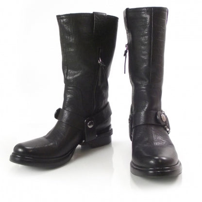 Miu Miu Leather Buckle-Harness Motorcycle Boots 36 Black 1 of 9