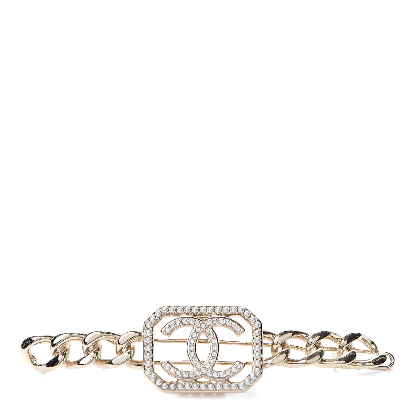 Crystal Chain CC Vendome Hair Clip Barrette Gold