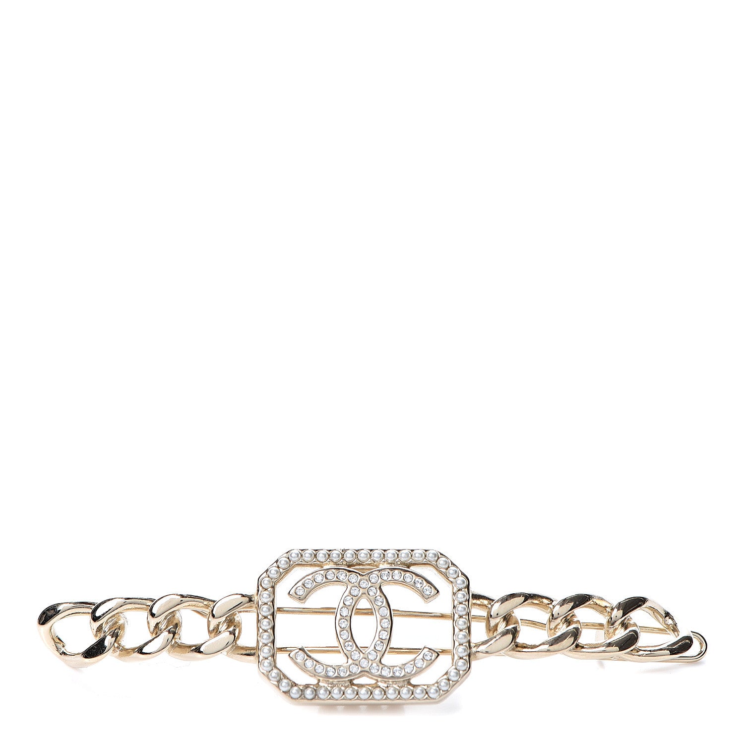 Chanel Crystal Chain CC Vendome Hair Clip Barrette Gold 1 of 3