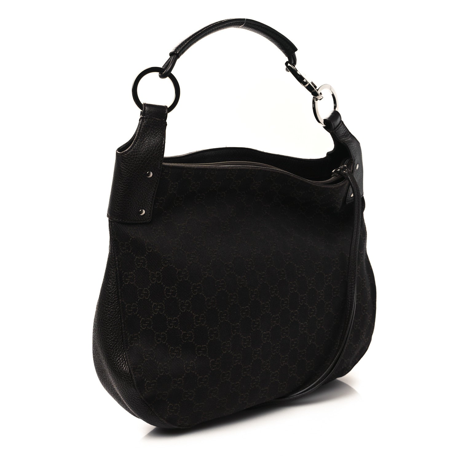 Gucci Monogram Calfskin Horsebit Classic Ring Hobo Dark Brown 3 of 11