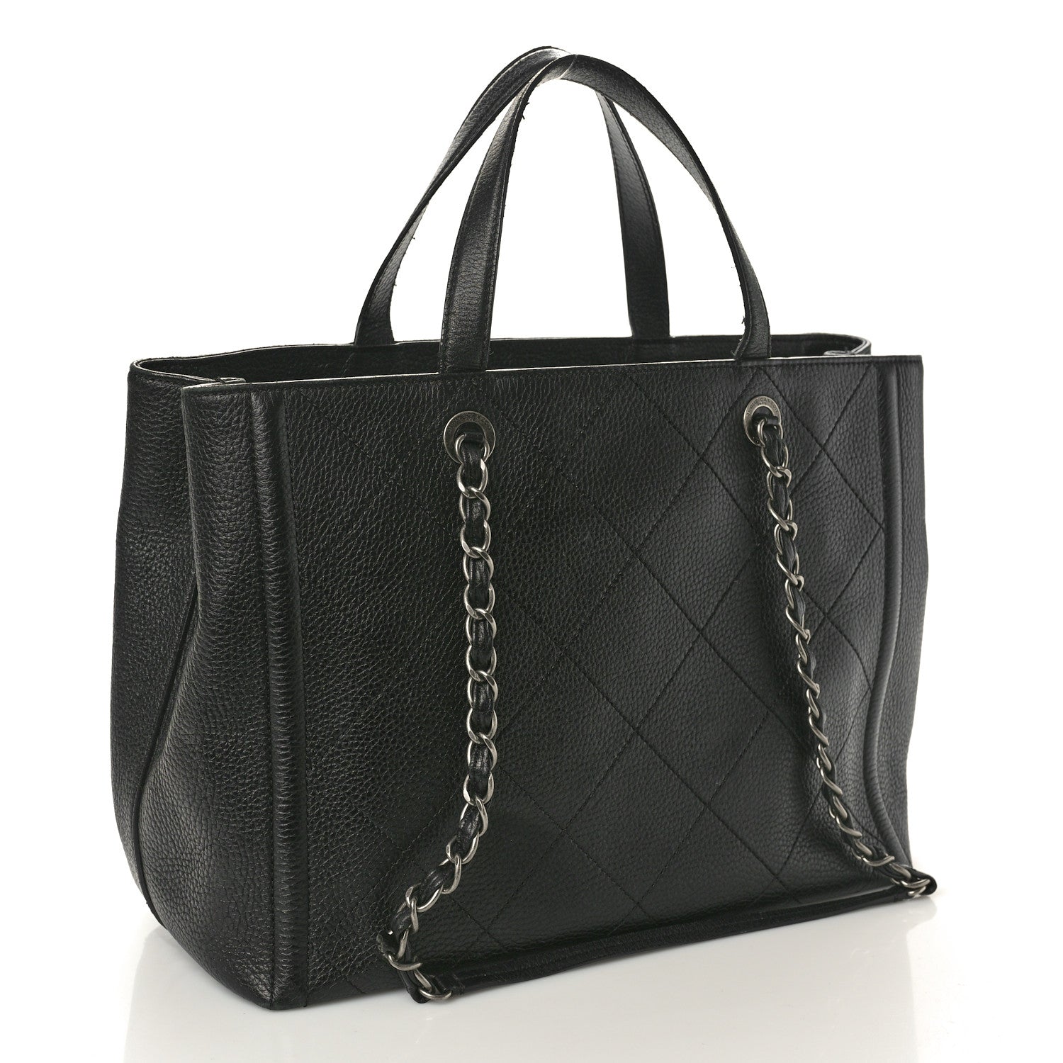 Chanel Deerskin Stitched Medium CC Shopping Tote Black 3 of 15