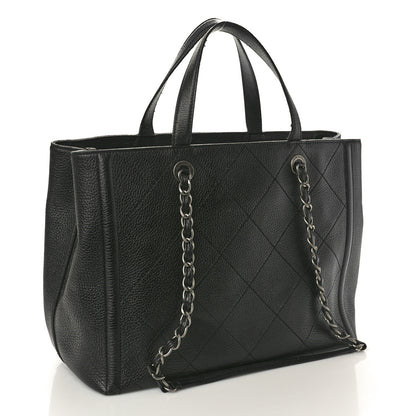 Chanel Deerskin Stitched Medium CC Shopping Tote Black 3 of 15