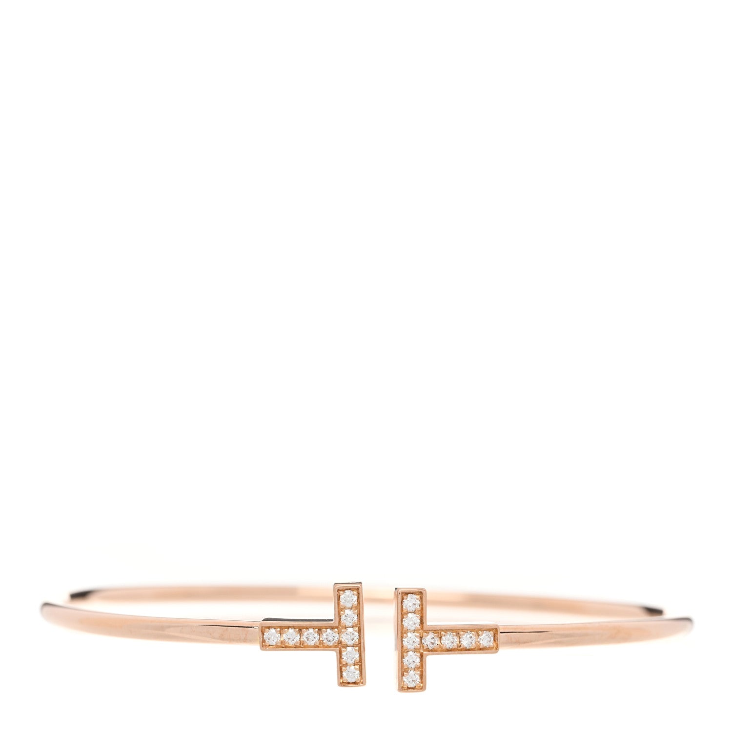 Tiffany 18K Rose Gold Diamond T Wire Bracelet 1 of 5