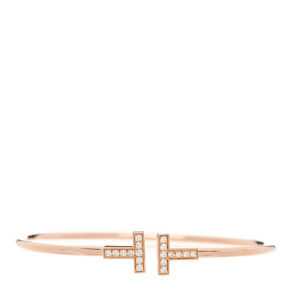 Tiffany 18K Rose Gold Diamond T Wire Bracelet 1 of 5