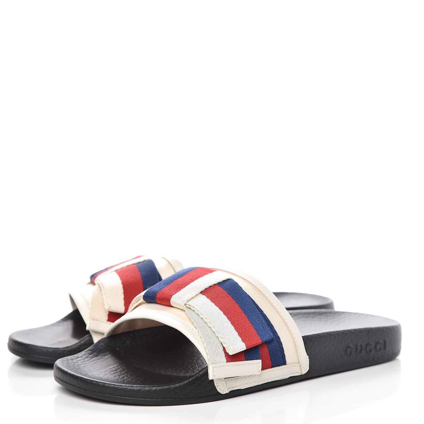 Satin Web Sylvie Bow Slide Sandals 37 White