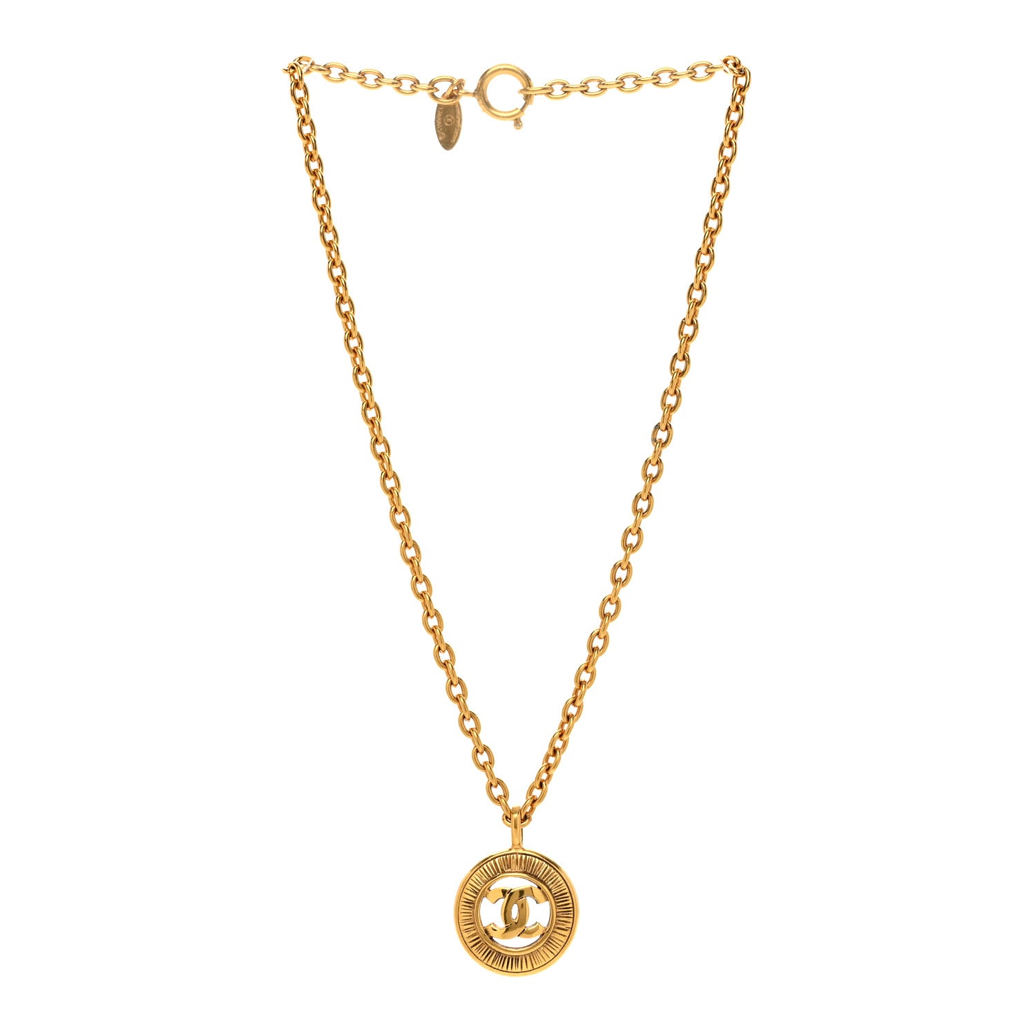 Chanel Metal CC Sunburst Chain Pendant Necklace Gold 3 of 4