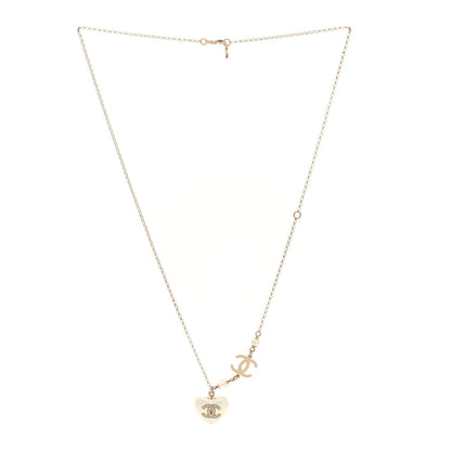 Chanel Resin Crystal CC Heart Necklace Pearly White Gold 3 of 5