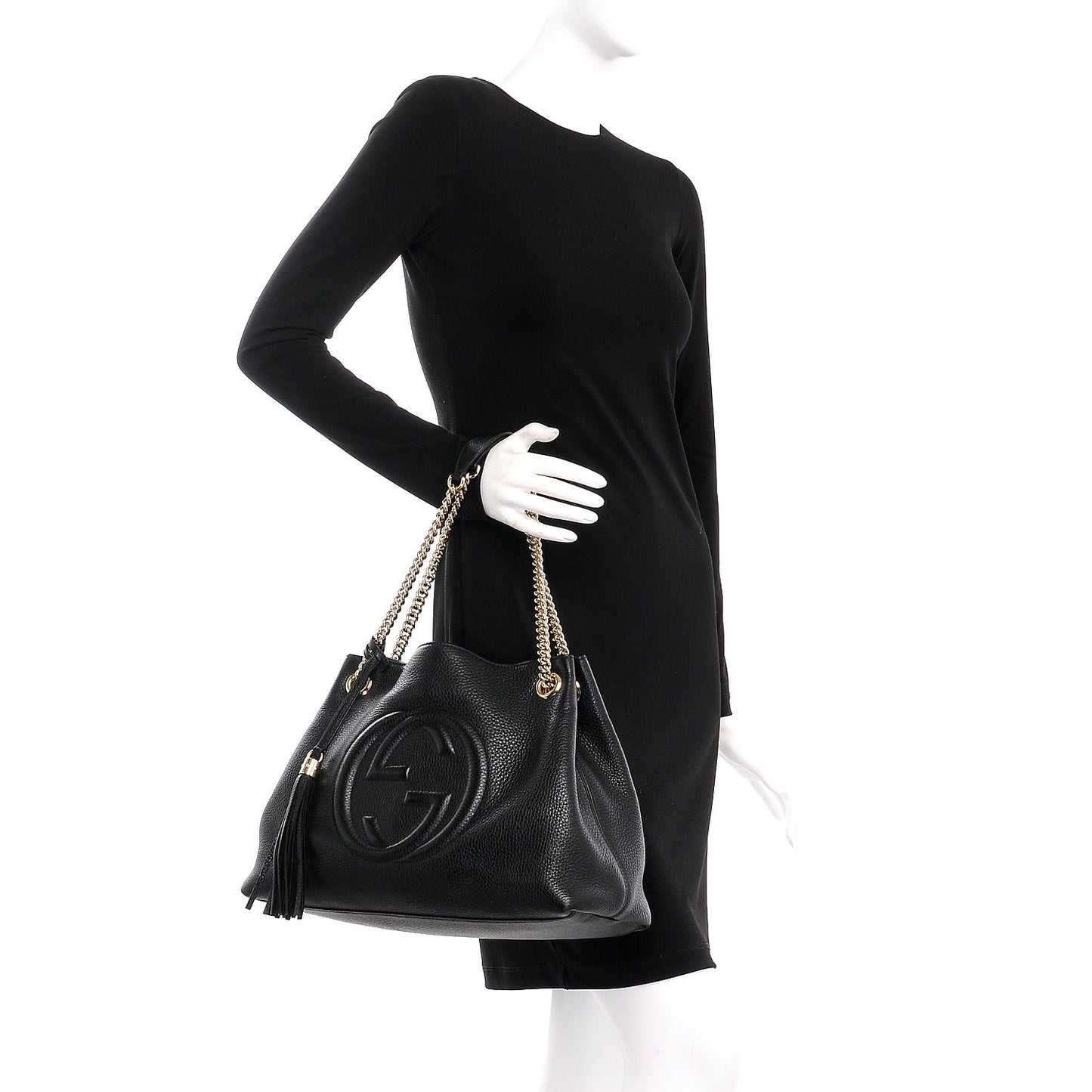 Pebbled Calfskin Medium Soho Chain Shoulder Bag Black
