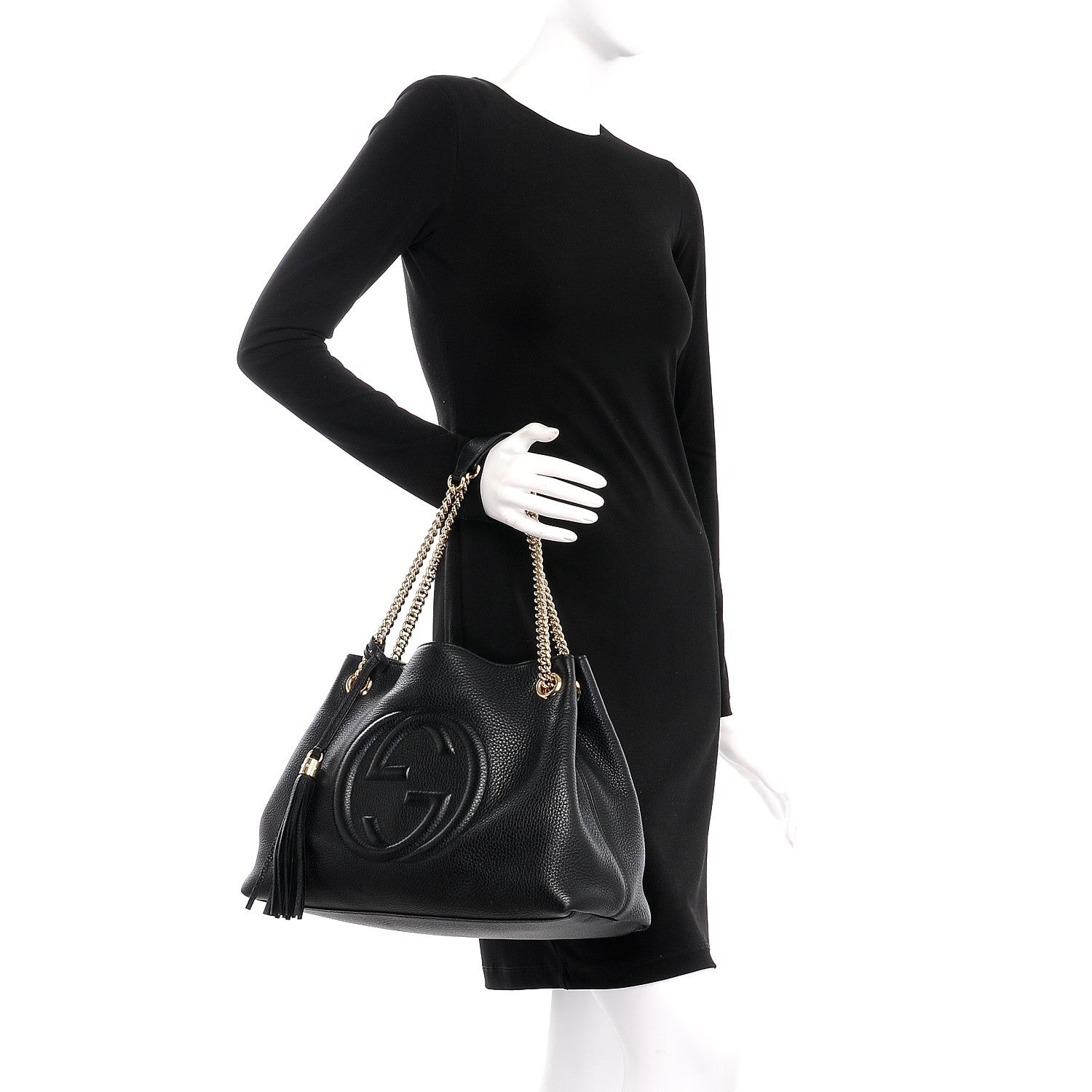 Gucci Pebbled Calfskin Medium Soho Chain Shoulder Bag Black 2 of 8