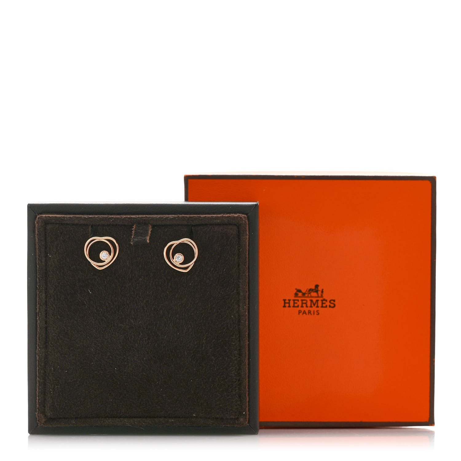 Hermes 18K Rose Gold Diamond TPM Vertige Coeur Earrings 5 of 5