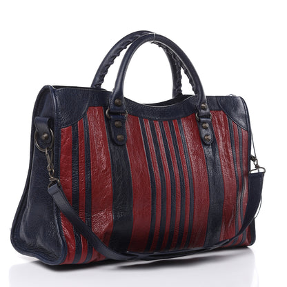 Balenciaga Cuir Arena Striped Classic Hardware City Bleu Nuit Rouge 3 of 9