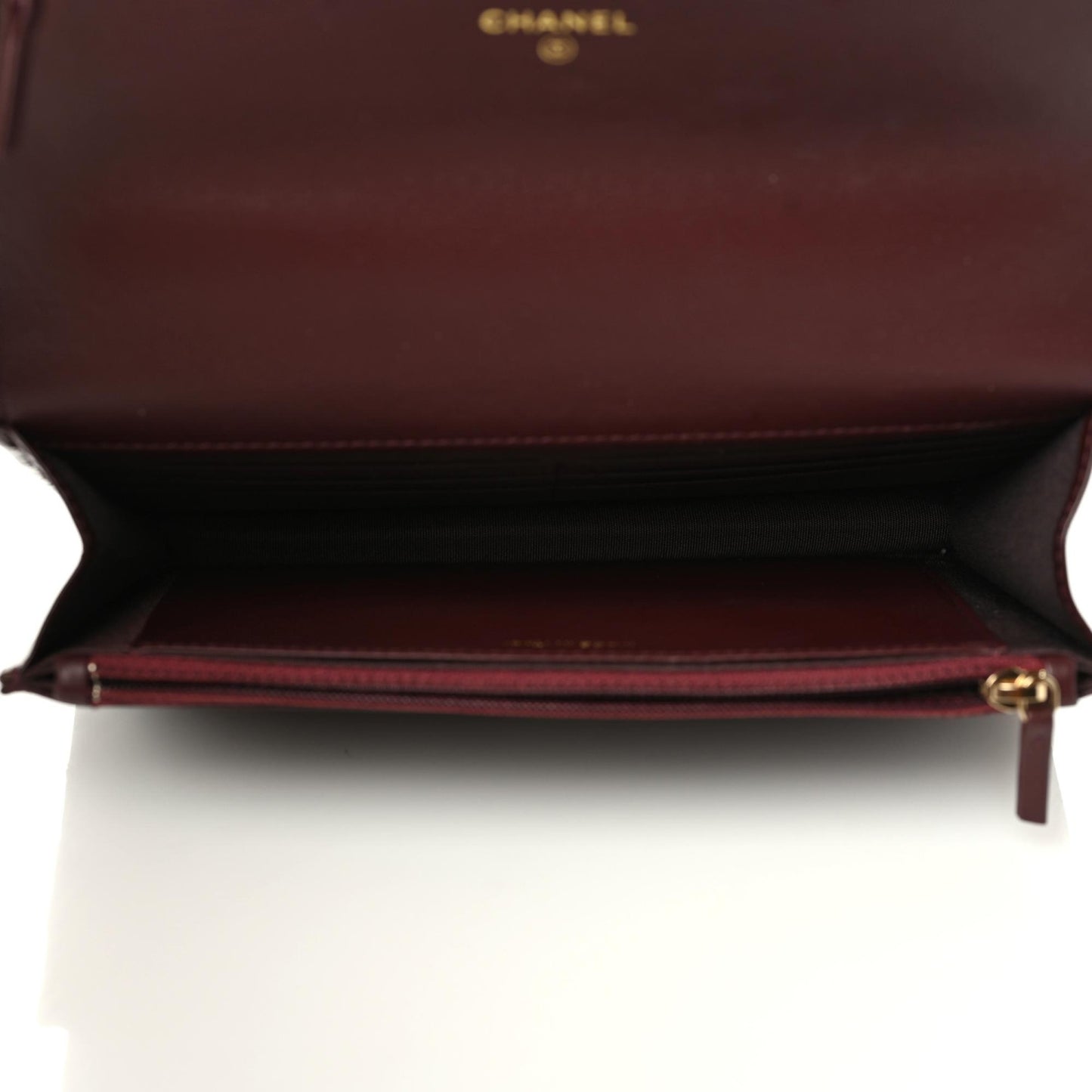 Shiny Crumpled Calfskin Quilted Chanel 19 Wallet On Chain WOC Burgundy