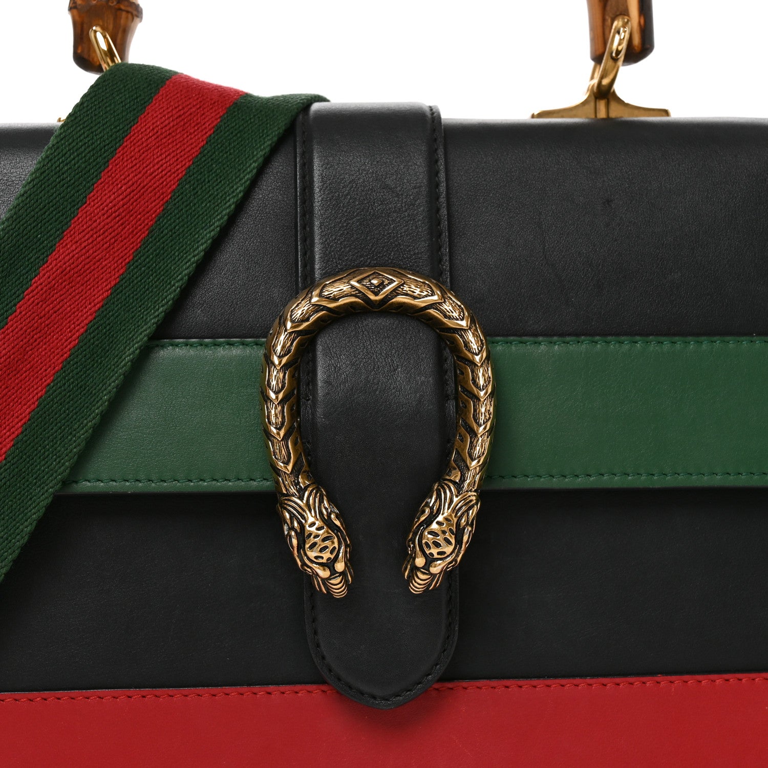 Gucci Moon Calfskin Bamboo Web Medium Dionysus Top Handle Bag Black Bright Evergreen Hibiscus Red 8 of 10
