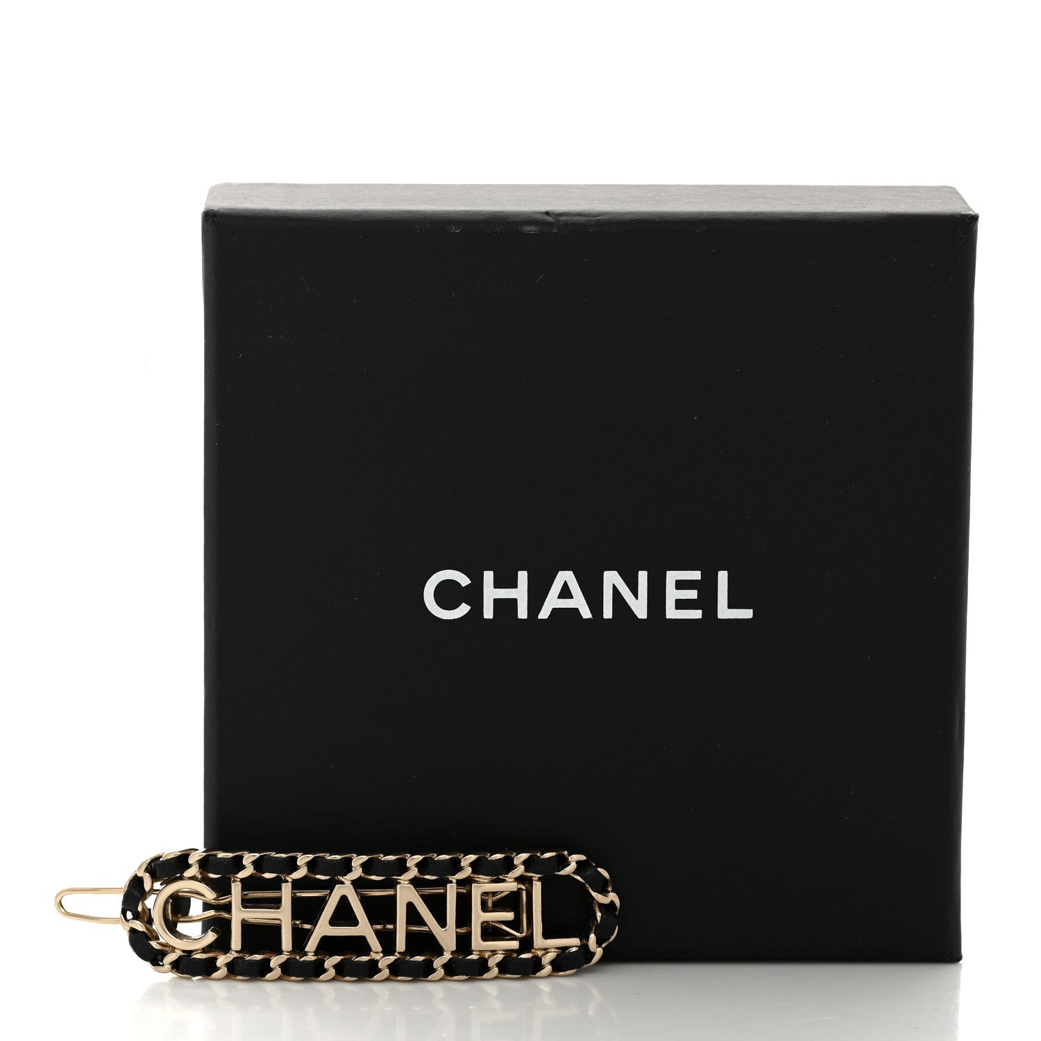 Chanel Metal Lambskin Vintage Allure Logo Hair Clip Black Gold 4 of 4