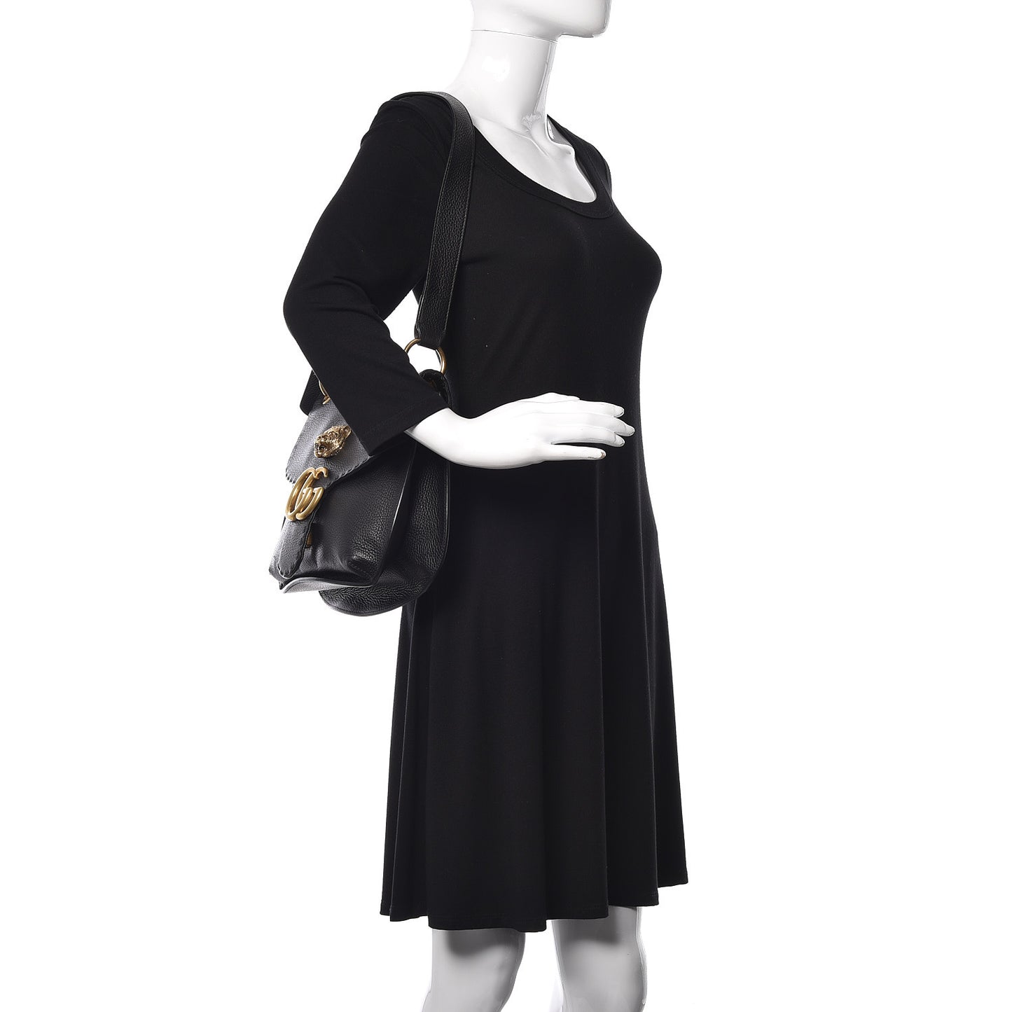 Cellarius Calfskin Feline GG Marmont Flap Shoulder Bag Black