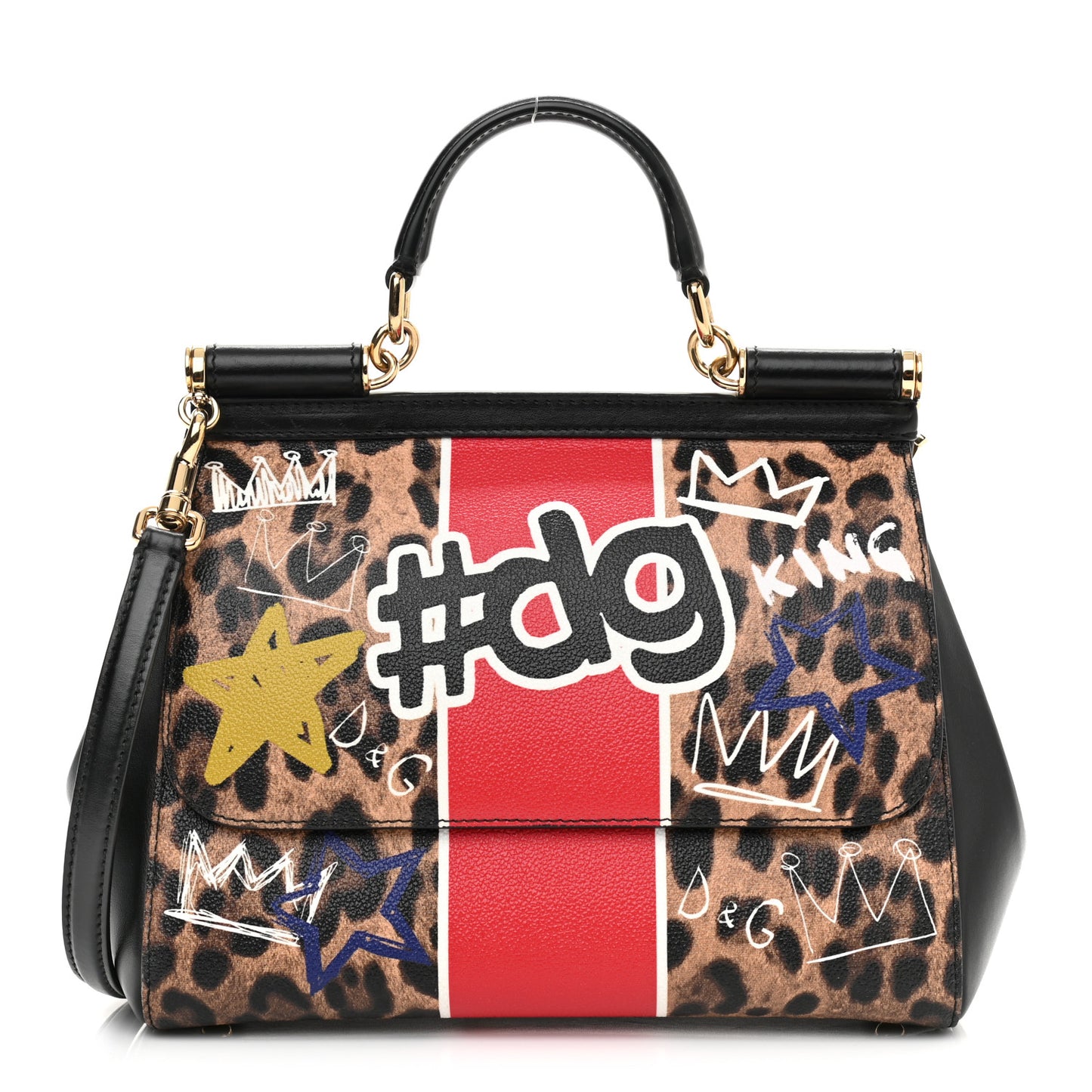 Dauphine Leopard Graffiti Print Medium Miss Sicily Satchel Black