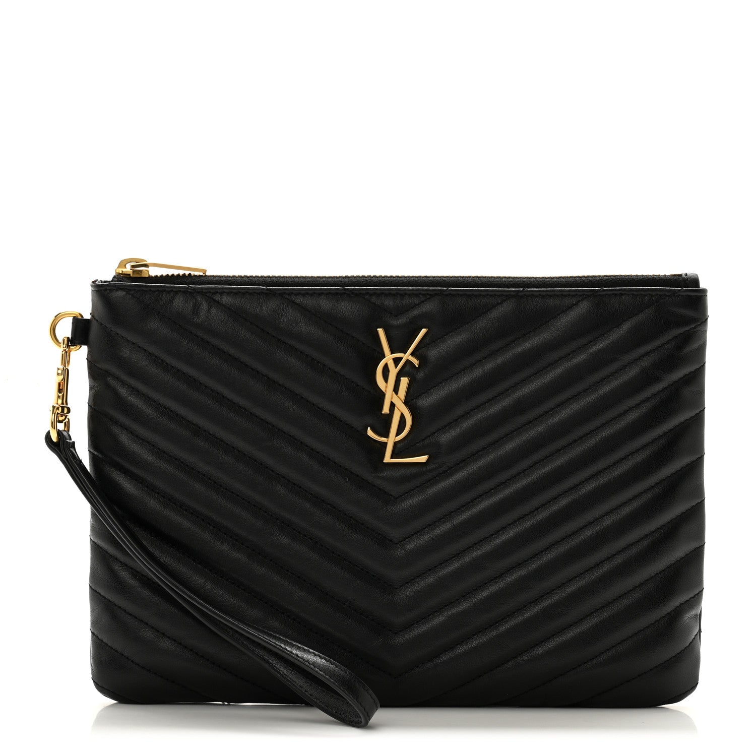 Saint Laurent Calfskin Matelasse Chevron Monogram A5 Wristlet Black 1 of 9