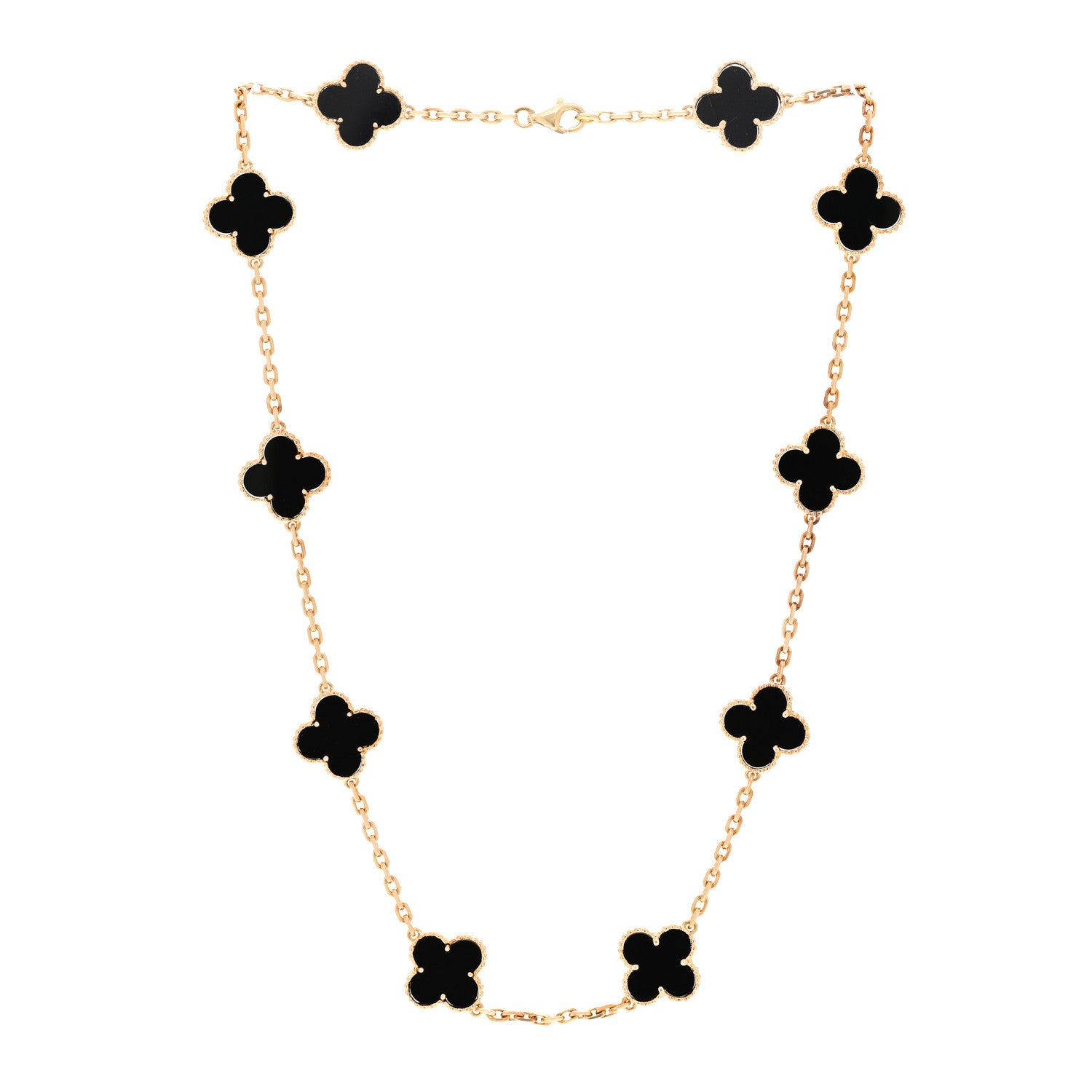 Van Cleef & Arpels 18K Yellow Gold Black Onyx 10 Motifs Vintage Alhambra Necklace 3 of 7