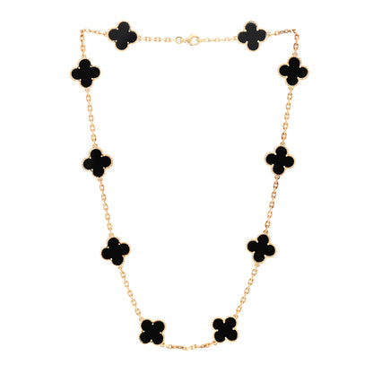 Van Cleef & Arpels 18K Yellow Gold Black Onyx 10 Motifs Vintage Alhambra Necklace 3 of 7