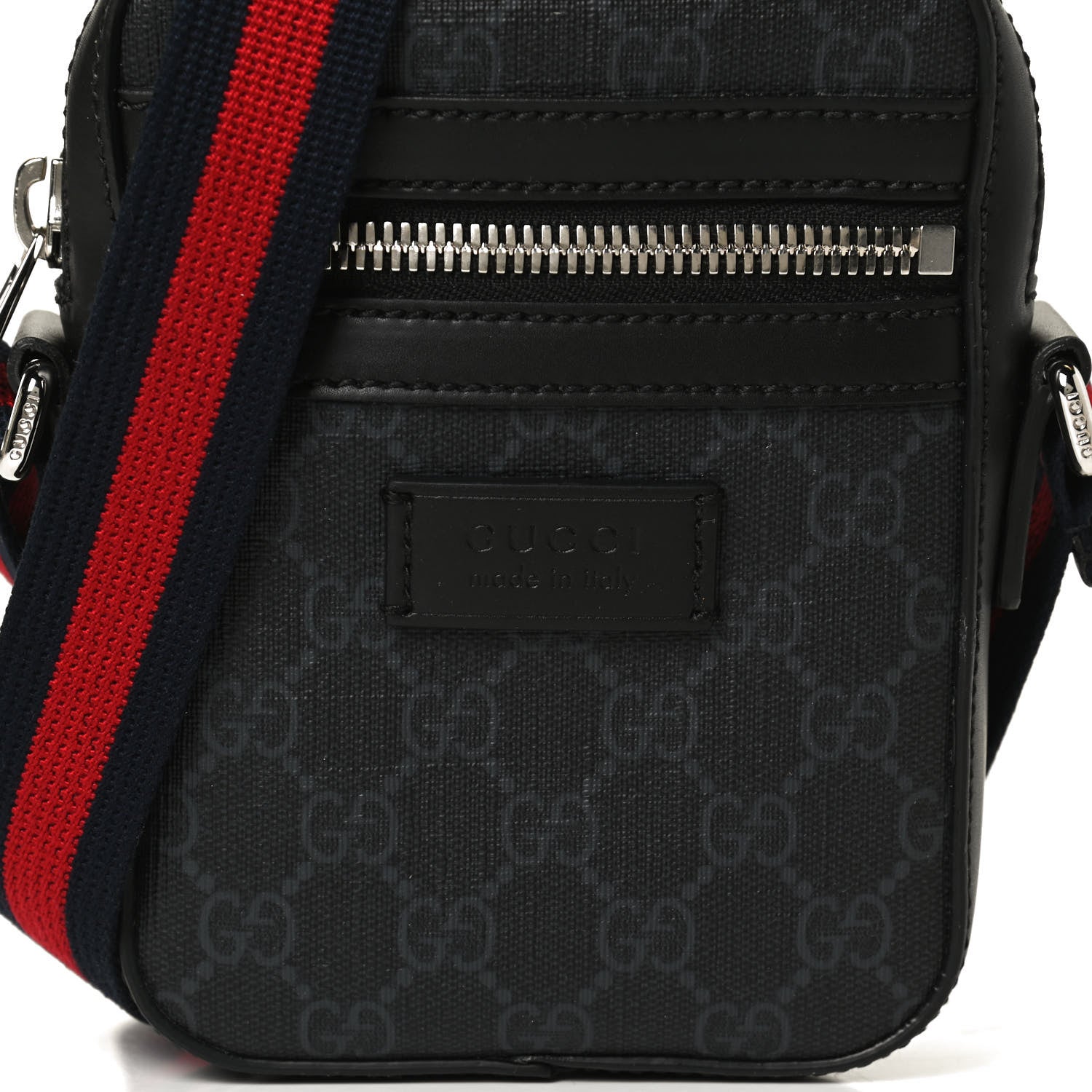 Gucci GG Supreme Monogram Appia Calfskin Web Small Camera Messenger Bag Black Grey 9 of 11
