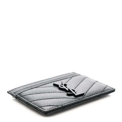 Saint Laurent Grain De Poudre Matelasse Chevron Monochrome Monogram Credit Card Case Black 4 of 7