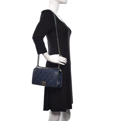 Chanel Calfskin Double Stitch New Medium Boy Flap Navy Blue 2 of 13