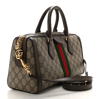 Gucci GG Supreme Monogram Textured Dollar Calfskin Web Medium Ophidia Boston Beige Ebony New Acero 3 of 11