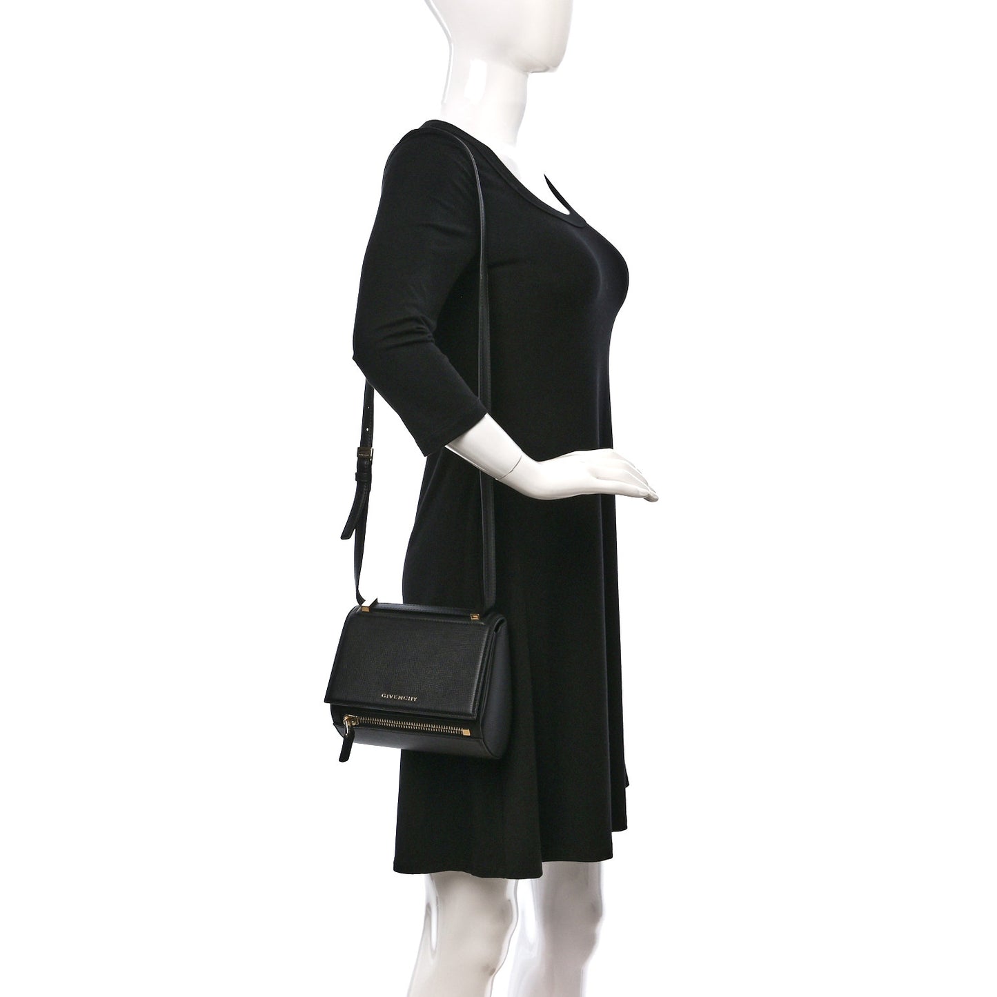 Textured Calfskin Mini Pandora Box Crossbody Bag Black