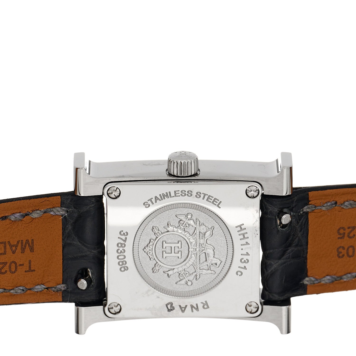 Hermes Stainless Steel Alligator Diamond Bezel Black Mother of Pearl 17.2mm Heure H Hour Quartz Watch Graphite 4 of 5
