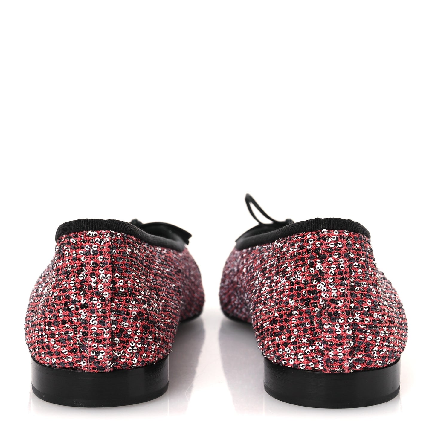 Glittered Tweed Sequin Grosgrain Cap Toe Ballet Flats 39 Pink White Silver Black