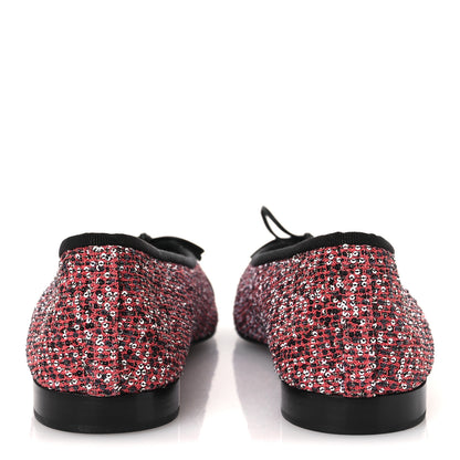 Chanel Glittered Tweed Sequin Grosgrain Cap Toe Ballet Flats 39 Pink White Silver Black 6 of 11